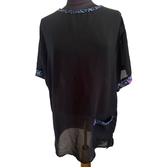 Jantzen Black, Sheer Beach Coverup With Multicolored bordered Neckline Sleeves - Picture 1 of 8